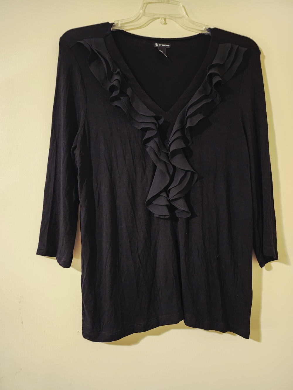 new directions Black Romantic Ruffle V-Neck Long Sleeve Top XL